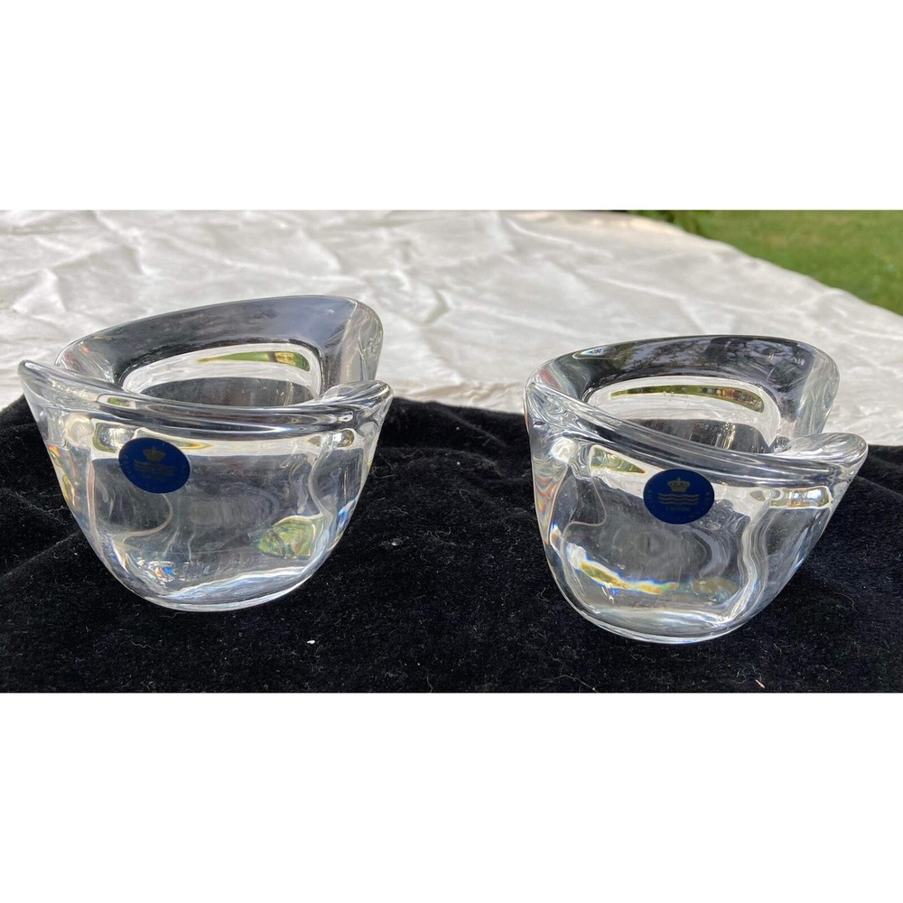 Royal Copenhagen Crystal Votive Candle Holders Set of 2 Danish Modern Clear